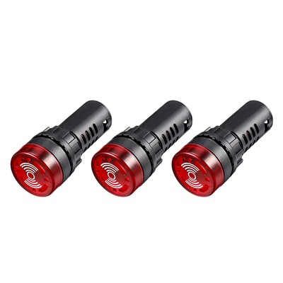 Panel Indicator Flashing Light AC/DC 12V Red LED Alarm with Buzzer 3pcs