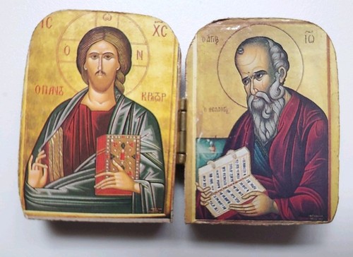 Jesus Christ and St.John bedside table miniature small wooden diptych icon