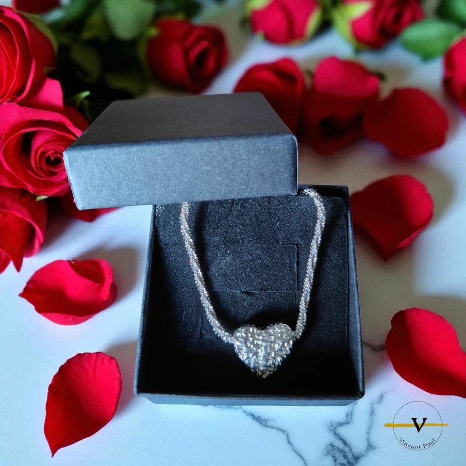 COLLANA DONNA ARGENTO 925 RODIATO CON PENDENTE A CUORE MARTELLATO - Immagine 4 di 4