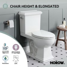 HOROW Two Piece Elongated Toilet ADA Chair Height 1.28 GPF Single Flush Map1000g
