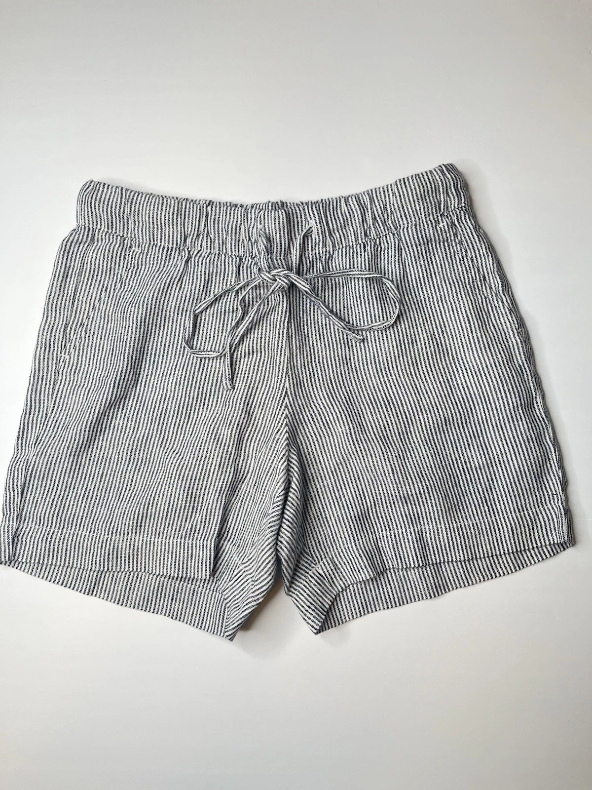 Talbots Petites Linen Shorts Women P Striped Black/ White New