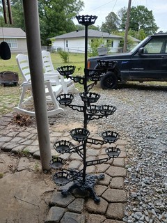 Vintage Victorian 12 arm 44" tall blue/black cast iron plant stand