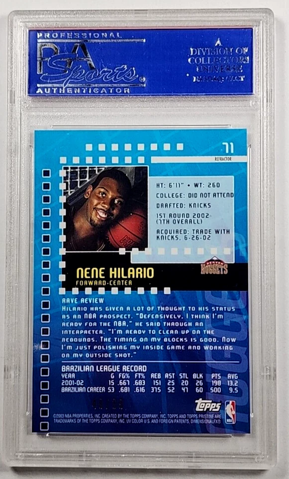 2002-03 Topps Pristine Refractor #71 Nene Hilario/99 Rookie RC PSA 9 POP 1 Foto 2 de 3