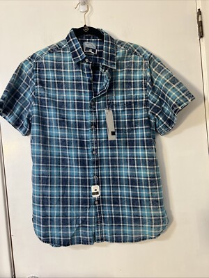 zip code button down shirt Blue Plaid Bleach Sz  L Shirt Sleeve MSRP $54