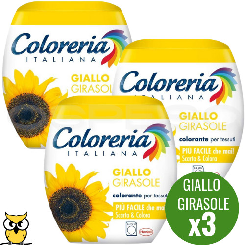 COLORERIA ITALIANA GIALLO GIRASOLE COLORANTE TESSUTI VESTITI LAVATRICE 350GR X3