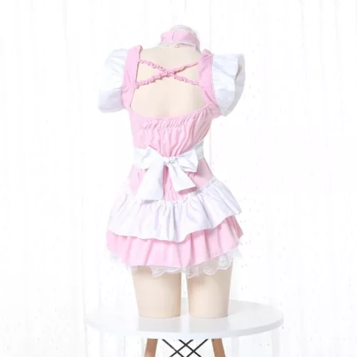 Damen Mädchen Japanisch Lolita Rüschen Kleid Kurz Süß Ball Maid Kostüm Nachthemd - Bild 7 von 8