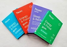 4 PACKS Neuro Gum Variety Sampler L-theanine B12 B6 Caffeine Energy Focus Sleep!