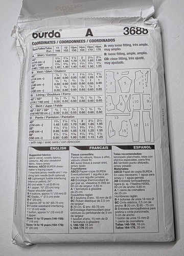 Burda 3688 - Childs Tops/Pants/Shorts - Size 11 - 16 UNCUT Paper Sewing Pattern - Picture 2 of 2