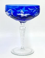 GORGEOUS COBALT CUT-TO-CLEAR TALL SHERBET GLASS; UNKNOWN MAKER; EXCELLENT COND