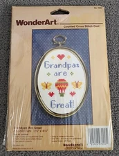 WonderArt 7000 "Grandpas Are Great" Cotton Counted Cross Stitch Oval Kit 3⅜ x 4¼