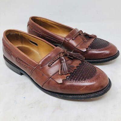 Allen Edmonds Cody Tassel Loafers 7.5 Brown Woven Leather Kiltie Dress Shoes Allen Edmonds Cody Tassel Kiltie Brown Leather Men Loafer  main image 3