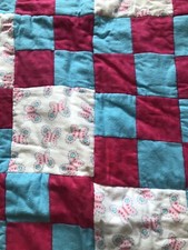 Baby Quilt Handmade Patchwork Pink  Blue Butterfly Flannel Back 35x36 Blanket