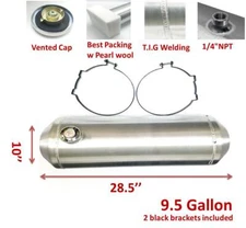 New !! Fill Spun Aluminum Gas Tank Fuel Tank 9-1/2 Gallon, 10 x 28-1/2 Inch