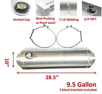 New !! Fill Spun Aluminum Gas Tank Fuel Tank 9-1/2 Gallon, 10 x 28-1/2 Inch