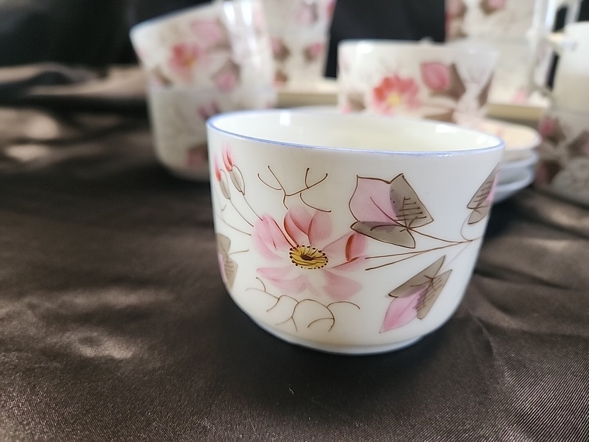 Antique B.S.M. China 1265 Pink Flora Tea Cup & Saucer Set Cherry