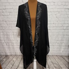 Jessica McClintock Studded Pearl Trim Sheer Kimono Black One Size NWT