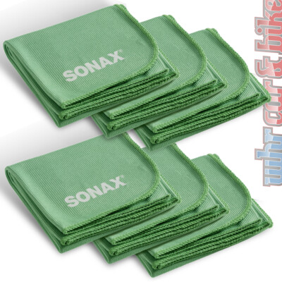 6 x Sonax windscreen cloth microfibre cloth inner + disc 265GSM glass finish cloth 40 x 40 cm