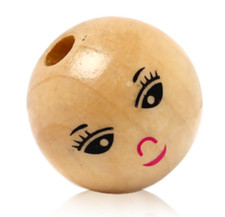 Holzkugeln Holzperlen 22mm mit Gesicht rund natur Spacer Lasur Schnullerclip DIY