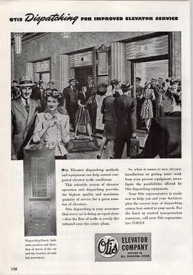1945 Print Ad * Otis Elevator Company * Dispatching Panel