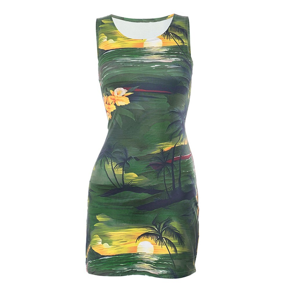 Womens Sexy Sleeveless Short Dresses Floral Print Summer Beach Daily