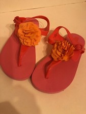 Girls Fuchsia sandals with orange rose, Size 3, never been worn