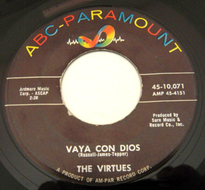 The VIRTUES ''Vaya Con Dios / Blues in the cellar'' 1960 US 45 ABC PARAMOUNT Instro