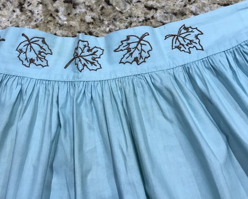 Vintage Embroidered Half Apron Cotton, Aqua - Picture 4 of 6