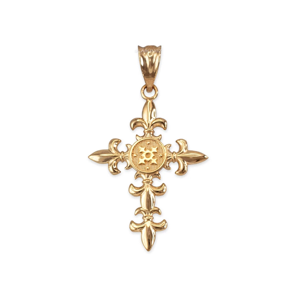 Collar Colgante Cruz Flor de Lis Oro Foto 2 de 4