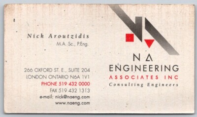 Business Card London ON N A Engineering Associates Consultants Nick Aroutzidis