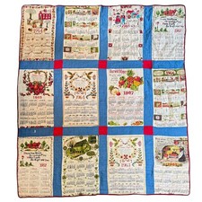 "Colcha calendario vintage 1963-67 hecha a mano granja 74"" X 64"""