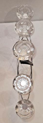 Minimalistic Candelabra 5 Tealights Metal Stand Faceted Glass Holders 17” x 7” - Picture 13 of 13