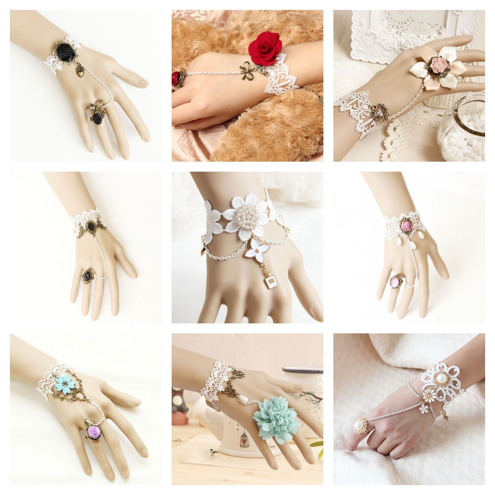Bracelet Ring Handmade Lace Jewelry Adjustable Victorian Bridal
