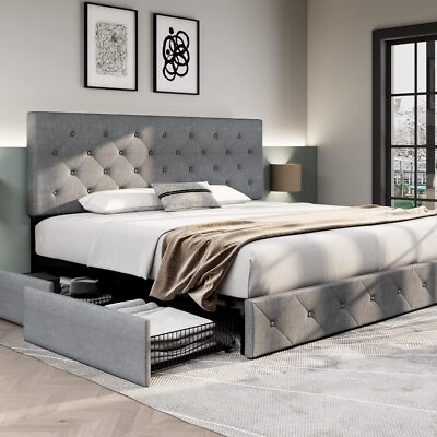 洗えるFIuid Back SatinTブラウス ジェイドグレー Size４ Sifurni Upholstered Bed Frame with 4 Storage Drawers and