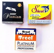 300 Derby Premium-Shark-Treet Single Edge Razor Blades Sampler-3 different brand