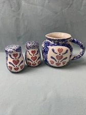 Blue And White Cream Pitcher With Salt & Pepper Shaker’s 