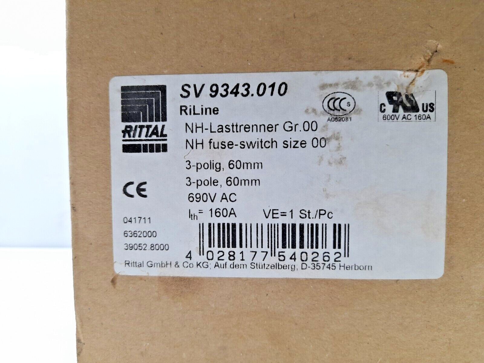 Rittal Sv9343.010 NH on Load Isolator Size 00 160a for sale online | eBay