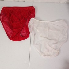 L Vintage OLGA French Cut Hi Leg Brief Femme Panties USA Made Sheer White Red