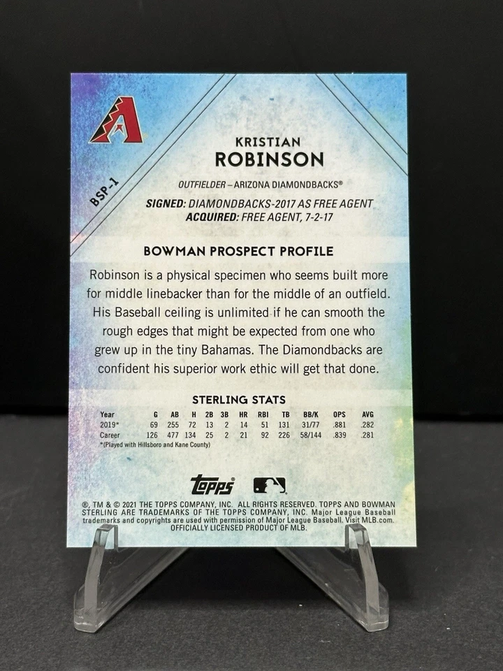2021 Bowman Sterling #BSP-1 Kristian Robinson Speckle Refractor /99 - Image 2 of 2