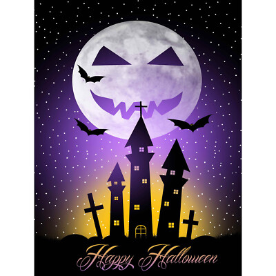 GEMÄLDE HALLOWEEN GRUSSKARTE JACK LATERNE MOND FLEDERMÄUSE 30x40 cm POSTERDRUCK B