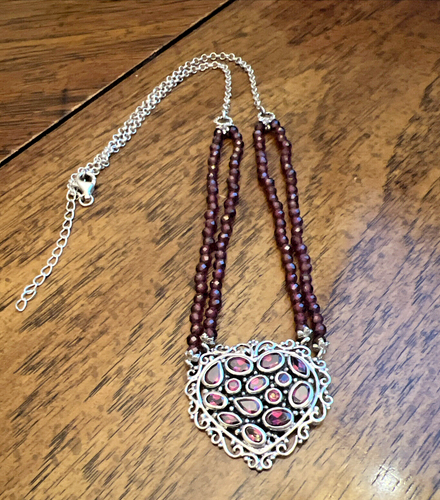 Artisan Crafted Orissa Rhodolite Garnet Beaded Heart Shape Necklace 18 Inches - Picture 2 of 9