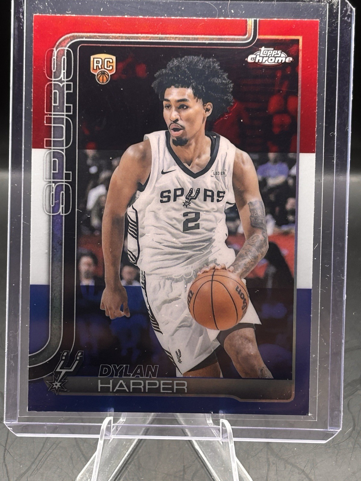 Topps Chrome 2025-26 Red White Blue Rookie Dylan Harper #252 San Antonio Spurs