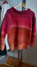 Dicker XL-Winterpullover  Wolle, Handarbeit, Farbverlauf, Rottöne, Unikat, 