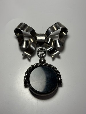 Antique Sterling Silver Bloodstone Carnelian Spinner Fob Bow Brooch Birmingham