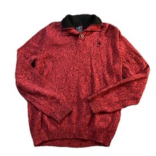 Mock Neck Preppy Izod Youth 14/16 3 Button Sweater Red Black Long Sleeve