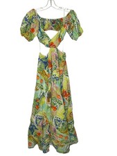 Staud Coliseum Maxi Dress Off-Shoulder Cutout Waist Linen Size 6 *READ FLAW*