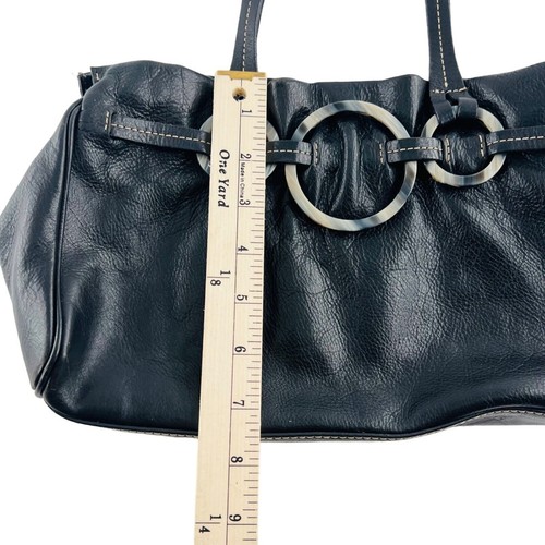 Adrienne Vittadini Black Leather Shoulder Bag y2k Ring Accents & Double S - Picture 3 of 7