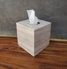 Travertine Limestone Facial Tissue Box Cover, Square Stone Tissue Dispenser Cube
