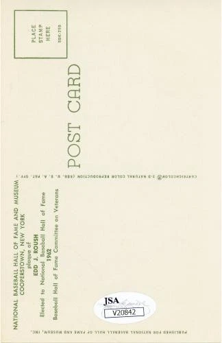 Edd Roush Cincinnati Reds Signed Hall of Fame Plaque Postcard - JSA - Image 2 of 2