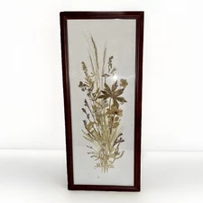 Vintage Dried Pressed Flowers Wall Hanging Leaves & Grasses Handmade 21”x 9”