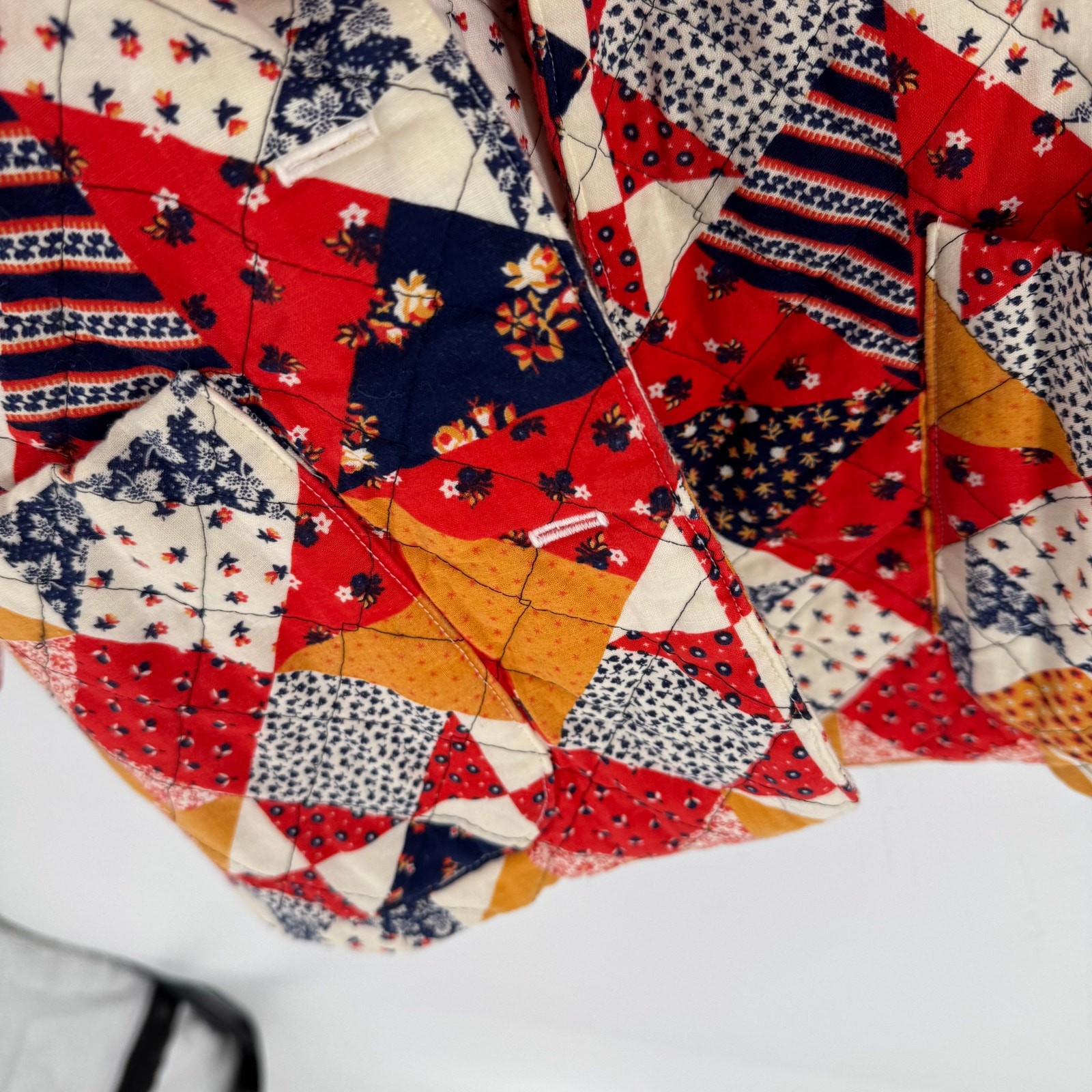 Handmade Quilted Patchwork Blazer Jacket Red Navy… - image 6